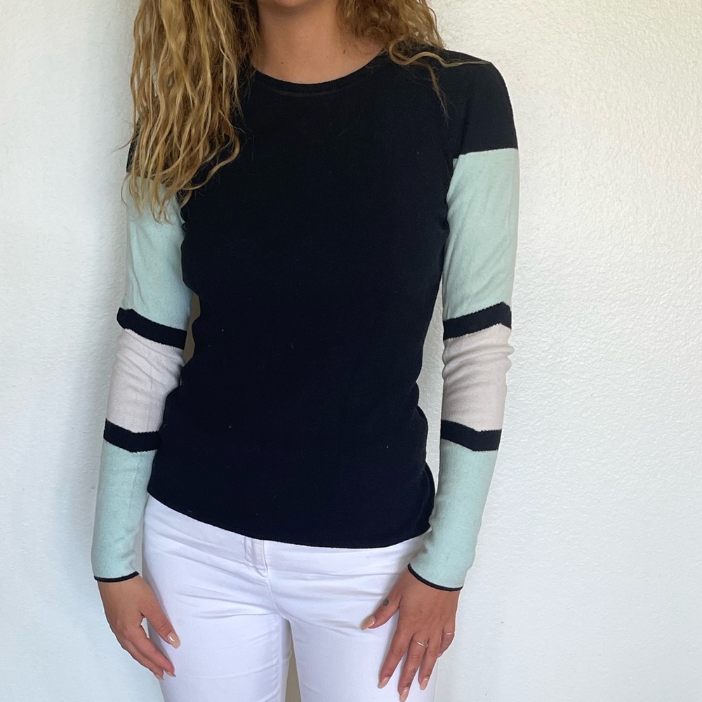 Navy, white and sea foam sweater